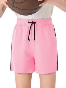 Haloumoning Boys Mesh Athletic Shorts Kids Quick Dry Side Slit Basketball Gym Shorts with Pockets 5-14 Years Pink
