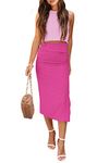 PRETTYGARDEN Women's 2 Piece Summer Outfits Crewneck Tank Tops Split Bodycon Midi Skirt Dress Set (Light Pink_Rose Red,Medium)