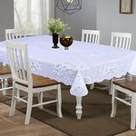 Kuber Industries Dining Table Cover|Poly Cotton Stain-Resistant Floral Pattern|Net Tablecloth Protector for Home Decoration, 60X90 Inch (White)