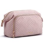 BAGSMART Travel Makeup Bag, Cosmetic Bag Make Up Organizer Case,Large Wide-Open Pouch for Women Purse for Toiletries Accessories Brushes (Pink)