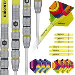 Unicorn Darts Set | Flair 2 | 80% Natural Tungsten Barrels with Black & Yellow Accents & Laser Etched U Logo Hallmark | Steel Tip | 21 g | Extra Flights & Shafts