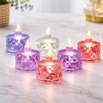 VERVENIX Crystal LED Tea Light Candles | Flameless Smokeless Decorative Crystal Candles for Diwali, Festival, Wedding, Christmas & Home Decoration (Multicolor–Pack of 6)