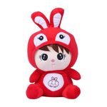 Tinytotem Soft Plush Doll Toy with Rabbit Teddy Bear Gift Toy and Pillow for Kids, Girls and Adults Cute Stuffed Animal Plush Red Bunny (25cm)