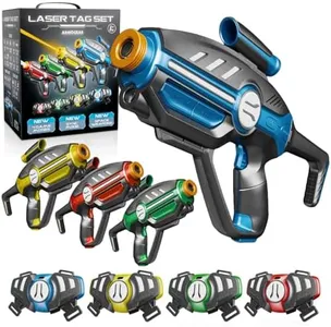 Laser Tag Set for Kids, Teens & Adults - 4 Blasters + 4 Vest Sensors with 4 Multi-Game Modes - Fun Ideas Age 8+ Year Old Toys - Includes Accessories - Boys & Girls Outdoor Teenage Group Activities