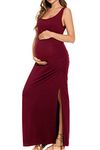 Smallshow Women's Long Maternity Dress Split Sleeveness Pregnancy Clothes,Wine,M