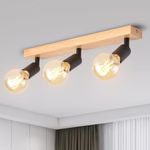 ANWIO Black Retro Wood Ceiling Light Fitting,3 Way Spot Light Ceiling,Bedroom Lights Ceiling with E27 Bases,Adjustable Black Ceiling Light,Kitchen Lights Ceiling,Living Room Lights (NO Bulbs)