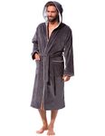 Morgenstern Dressing Gown Men 100% Cotton Hood Velvet Terry Bathrobe Grey/Light Grey Size L