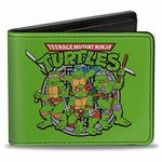 Buckle-Down Men's Wallet, Multicolor, 4.0" x 3.5", Buckle-Down Pu Bifold Wallet - Classic TMNT Turtles Battle Pose8/Manhole Cover Green/Black