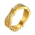 Bestyle 18K Gold Plated Angel Wing Rings for Women Men, Guardian Feather Gold Band Rings, Vingage Lover Couple Promise Rings for Anniversary/Wedding/Egagement Size 8