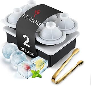 LINZOM Ice Cube Trays, Silicone Ice Tray, Ice Ball Maker with Lid, Built-in Funnel & Large Ice Cube Tray & Ice Tong, Sphere Ice Mould, Round Ice Mold for Cocktails, Whisky, Pack of 3