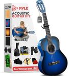 Pyle Beginner Acoustic Guitar Kit, 4/4 Full Size All Wood Build Nylon String Instrument with Capo, Gig Bag, Strap, Extra String Set, Guitars for Beginners Adults and Youth, 39" Black Gloss