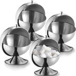 Ziliny 4 Pack Stainless Steel Sugar Bowl with Roll Top Spherical Sugar Cube Holder Multipurpose Sugar Cube Container Cookies Mints Treats Candy Jar for Home Office Kitchen Party Supplies