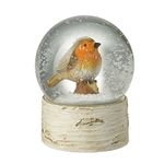 Small Robin Snow Globe On Wood Effect Base