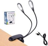 Music Stand Light, Clip on LED Book Lights, USB and AAA Battery Operated, Reading Lamp in Bed, 4 Brightness Levels, ideal for Bookworms, Piano Player, Kids, Travel (Dual Arm)