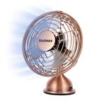 Holmes 4" Mini Heritage Desk Fan, USB-Powered, Single Speed, 4 Blades, Adjustable 100° Head Tilt, Metal Construction, Ideal for Home, Dorm Rooms, Bedrooms, Office or Travel, Vintage Brushed Copper