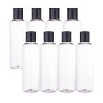 BENECREAT 8 Pack 150ml Empty Transparent Plastic Travel Bottle with Black Disc Cap Air Flight Cosmetic Bottles for Toiletries Shampoo Cosmetic Liquid