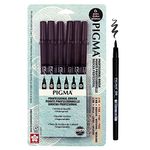 Sakura Pigma Professional Brush Pens - Brush Tip Pens - Black Ink - Fine, Medium, Bold Sizes - 6 Pack