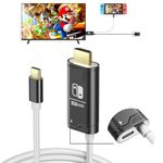 JINGDU USB C to HDMI Cable Compatible with Nintendo Switch, Portable HDMI Adapter for NS Standard/OLED Model, Steam Deck, Laptop, Phone, Replace the Original Dock, Travel-friendly, 4K, 2m, Black