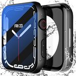 Piuellia Waterproof Case for Apple Watch Series 7 Series 8 Series 9 45mm with Tempered Glass Screen Protector, Full Protective Hard PC Shockproof Front & Back Cover for iWatch, Matte Black