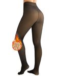 QOMEWA Fleece Lined Tights Women, Black Fake Translucent Warm Pantyhose Leggings Thermal Tights Sheer Thick Winter Tights