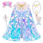 LIMIROLER Princess Dress Up Toys Princess Dress Up Clothes Rainbow Mermaid Cape Kit 9 Pcs Gift Set for Little Girls 3-8 Years Old, Great Gift Set for Birthday Christmas Halloween