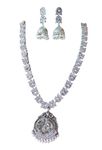 AKINOM Latest Stylish Traditional Oxidised Silver Necklace And Earrings Jewellery Set for Women (Light Pink)