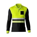 trending babz Mens High Visibility Reflective Tape Hi Vis Safety Workwear Polo Shirt Long Sleeve Tee Contrast Tshirt Top Yellow Black