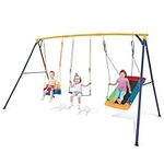 COSTWAY Swing Set, Heavy Duty Extra Large Metal Swing Frame with Platform Swing, Belt Swing, Baby Swing, Indoor Outdoor Playground Playset for Kids Toddlers