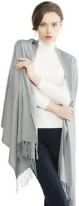 RIIQIICHY Pashmina Shawl for Women Weddings Wraps for Evening Dresses Light Grey Scarfs for Winter Warm Large Scarves