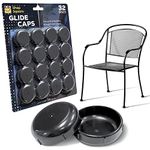 Furniture Leg Gliders (32 Pack, Black) - 1.5" Round Plastic Outdoor Replacement Feet for Outdoor Furniture - Caps for Vintage Wrought Iron Patio Chairs & Tables - Replacement Chair Glide Protectors
