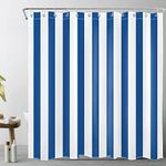 LB Navy Blue StripedBlue and White Lines Shower Curtains for Bathroom Simple Minimalist Geometric Polyester Anti Mould Waterproof Extra Long Bath Curtain Set with Hooks,71x78 inches