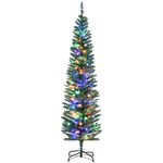 HOMCOM 6ft Tall Pencil Prelit Artificial Christmas Tree Holiday Décor with Branches, Colourful LED Lights, Steel Base, Green