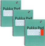 Pukka Pad, A4 Squared Metallic Jotta Book 3 Pack – 29.7 x 23cm – Wirebound Notebook With 80GSM Paper – Features 4-Hole Punch Margins And Perforated Edges - 200 Pages, Green