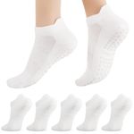 5 Pairs White Yoga Pilates Socks for Women,Non-Slip Yoga Socks with Grips, Ankle Grip Sock for Yoga Pilates Barre Hospital (White)