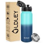 OLDLEY 600ml/20oz Stainless Steel Water Bottle Double Walled Vacuum Flask Keeps Drink Hot and Cold Leakproof BPA Free 600ML Metal Insulated Water Bottle for Sport School Outdoor Hiking (Green Blue)