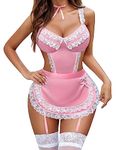 Avidlove Womens Lingerie Sets Lace V Neck Teddy Maid Costume Outfits Roleplay Lingerie Sleepwear Dress Pink Large