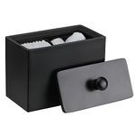 Luxspire Cotton Swab Holder, Qtip Holder Dispenser with Lid, 2 Compartments Cotton Ball Holder, Bathroom Container for Cotton Round, Q Tip Jar, Floss, Bathroom Accessories - Matte Black