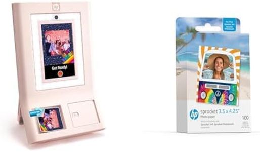 HP Sprocket Photobooth Instant 3x4” Color Photo Printer (Pink) Capture & Customize with 250+ Frames Sprocket 3.5 x 4.25” Zink Sticky-Backed Photo Paper (100 Pack)