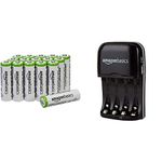 Amazon Basics AA Pre-charged Rechargeable Batteries 2000 mAh [Pack of 16] (Packaging may vary) & Ni-MH AA & AAA Battery Charger With USB Port