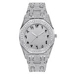 Hip Hop Watches for Men Octagon Iced-Out Bling Diamond Luxury Quartz Watches with Date, Silver, Fashion