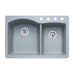 Blanco 440214-4 Diamond 4-Hole Double-Basin Drop-in or Undermount Granite Kitchen Sink, Metallic Grey