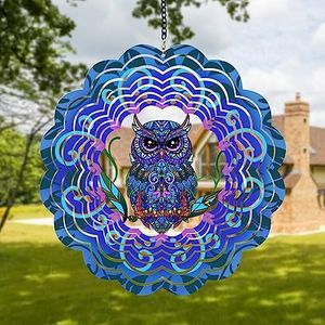 Owl Metal Wind Spinners - Owl Gifts for Women Mom Grandma Wife, Hanging Wind Spinner for Outdoor & Indoor Decorations, 12 inch Wind Spinner for Christmas Ornament Gifts