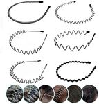 Elastic Wavy Spring Wave Hair Hoop, Multi-Style Black Non-slip Metal,Unisex Sport Fashion Hair Band Accessories for Women and Men(6 Pieces)