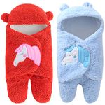 First Kick Baby Blankets New Born Combo Gift Pack of Wearable Flannel 0-6 Months Hooded Swaddle Wrapper Durable Blanket, Red & SkyBlue