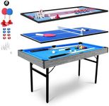 HLC 55" 5 in 1 Multi Game Table - Folding Pool, Billiard, Hockey, Table Tennis, Bowling & Shuffle Board with All Accessories - Great Gift for Kids & Adults
