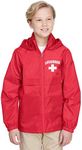 LIFEGUARD Officially Licensed Boys Girls Youth Kids Water Resistant Rain Jacket with Zipper and Hood (S) Red