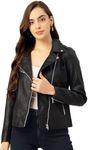 Women Leather Jacket Solid and Rididng Biker trending Jacket (XL, BLACK)