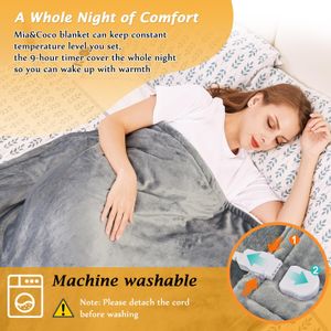 Mia&Coco Electric Heated Blanket – Grey, Soft Fleece Throw
