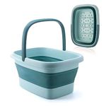 Foot Bath Basin with Massage Acupoint,Collapsible Plastic Pedicure Bowl with Handles,Foot Spa Bath 15L/4 Gallons Foot Soak Bowl and Mop Cleaning Bucket(Green)