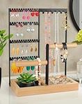 Godboat Jewelry Holder, 4-Tier Earring Holder with 48 Holes, 6 Hooks Necklace Holder, Bracelet Holder and Makeup Organizer, Ring Holder with Jewelry Box, Cool Room Decor and Preppy Stuff (Black)